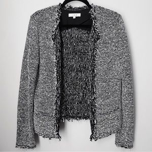 IRO Paris Black and White Cotton Tweed Boucle Knit Cardigan Blazer 40 8 M